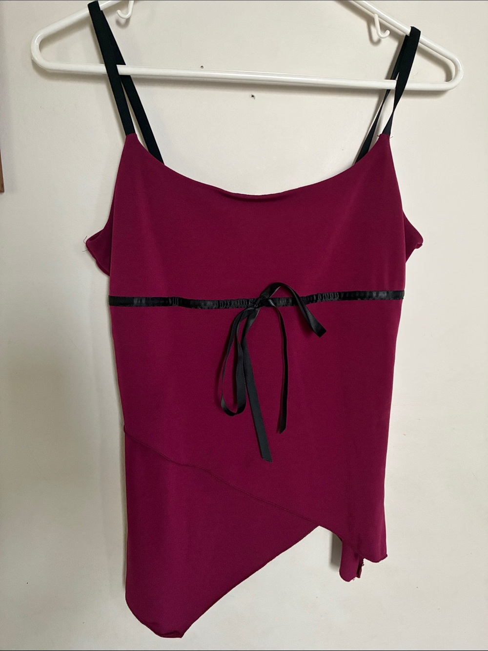 IZ Byer California Magenta Asymmetric Cami with Black Ribbon